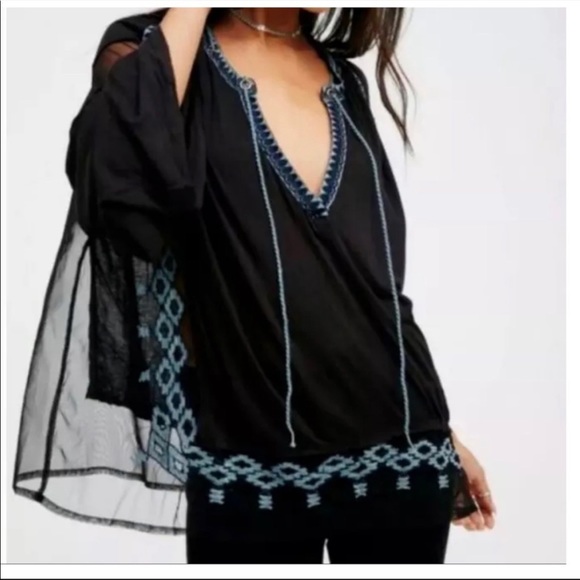 Free People Tops - Free People Bohemian Embroidered Top With Sheer Shoulders